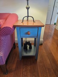 Pair Of Country Style Blue With Maple Top End Tables