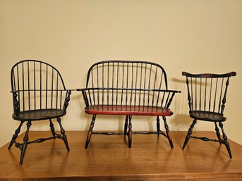 Group Of Miniature Chairs, Two Of Which Are River Bend Mini Windsor And Comb Back Chairs