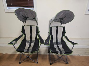 Pair Of Collapsible Chairs With Sun/rain Protectant Top