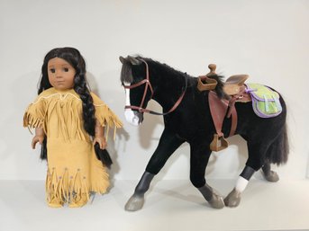American Girl Doll Of An Indian Girl In Buckskin Fringe With Her Horse