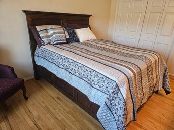 Queen Bed, Headboard And Bedding