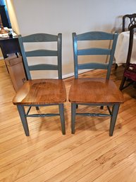 Pair Of Natural Wood And Painted Ladderback Chairs
