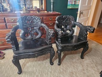 Stunning Pair Of Chinese Dragon Armed Arm Chairs