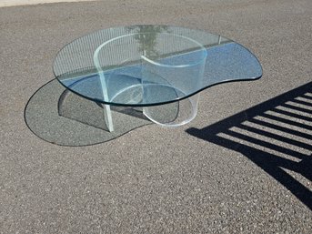 Uniquely Shaped Glass Table With Lucite Base
