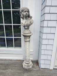 Female Concrete Bust On Pedestal