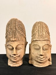 Pair Of Stone Busts Perhaps Of Shiva