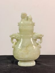 Jade Or Similar Stone Vase Adorned With Dragons