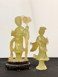 Pair Of Jade Or Similar Material Guanyin Statues