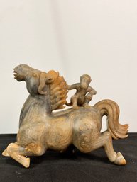 Beautiful Carved Stone Horse With Monkey On Its Back