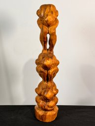 Wooden Statue Of Three Men/Weeping Or Meditating Buddhas Stacked With Eyes Covered