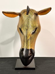Wood Carved Zebra Face/mask, Mounted On Stand