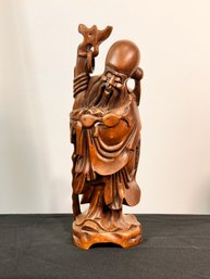 Wood Carved Shou Lao (Chinese God Of Longevity)