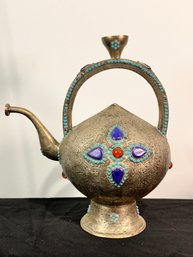Central Asian Ewer With Turquoise Inlay And Lapis Stone