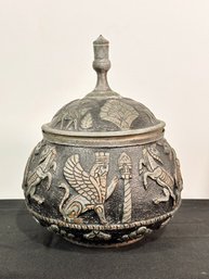 Lidded Metal Decorative Pot