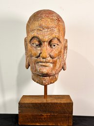 Large Wooden Bust Of Buddha's Disciple