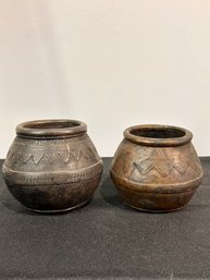 Pair Of Bronze Bowls With Ring Handles