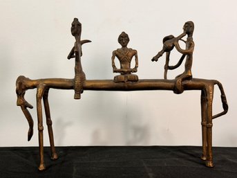 Indian Dhokra Bastar Brass Elephant With Musicians Sculpture, Fol Art Sculpture