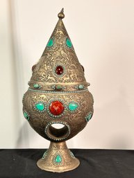 Nickel Silver Trinket Box With Turquoise And Other Stones