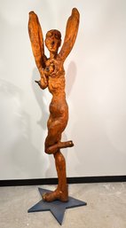 This Is A Show Stopper!  Nearly 8 Foot Tall Wood Carved Abstract Human Statue