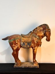 Chinese Carved Wood Horst Distressed Paint