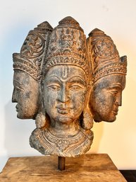 Wood Carved Trimurti Of Brahma Vishnu And Shiva