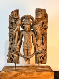 Stone Carved Vishnu On Wood Plinth