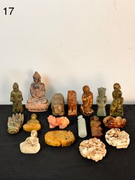 Group Of 17 Carved Stone Or Jade Figurines