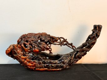 Beautifully Carved Rosewood Or Similar Hardwood, Possibly Japanese