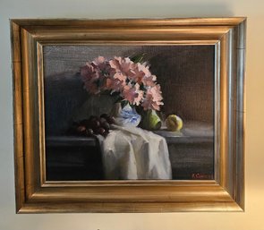 Floral And Fruit Still Life Oil On Canvas By Artist Frank Cannas