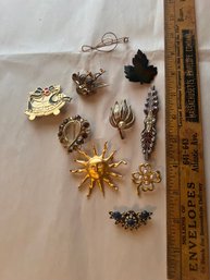 Costume Jewelry: Pins / Brooches  (Qty 10)