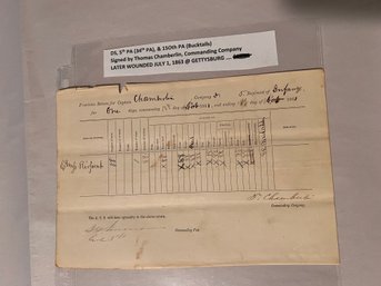 Civil War Document: Provision Order 1861 PA Thomas Chamberlain