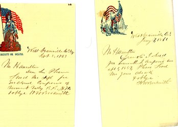 Antique Patriotic Letters Mr. Hamilton Railroad Related 1860s (qty 2)