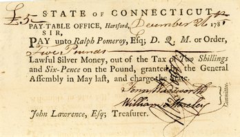 Revolutionary War Payment Note: 1781 Connecticut