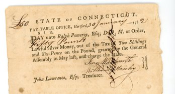 Revolutionary War Payment Note: 1782 Connecticut
