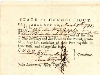 Revolutionary War Payment Note: 1782 Connecticut