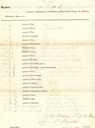 Civil War Document: 1862 Harvard Regiment Massachusetts 20th Food Supply Order Form
