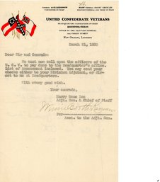 Vintage Document: United Confederate Veterans Letter Head. 1930