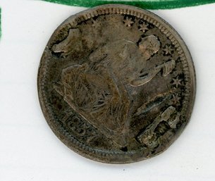 Coins: Seated Liberty Silver Quarter 1857 Love Token