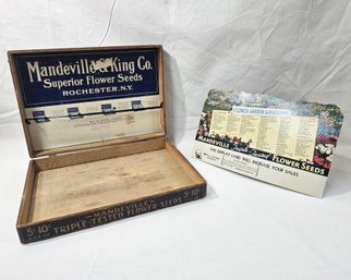 Vintage Mandeville & King Co. Triple-Tested Flower Seeds Advertising Store Display Wood Box