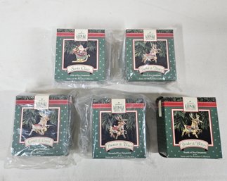 1992 Hallmark Keepsake Santa And His Reindeer Collection Ornaments Set Group