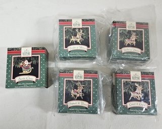 1992 Hallmark Keepsake Santa And His Reindeer Collection Ornaments Set Group
