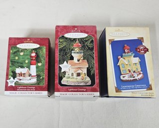 Assorted 1998-2004 Hallmark Keepsake Magic Collector's Lighthouse Greetings Series Ornaments Group