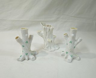 Assorted Vintage Belleek Pottery Tree Trunk Vases Group