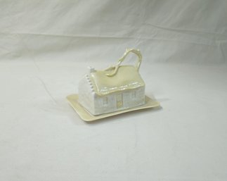 Vintage Belleek Pottery Figural Covered Butter/Cheese Dish