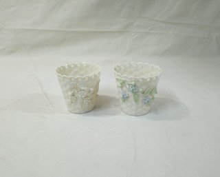 Assorted Vintage Belleek Pottery Flowered Spill Vases Group
