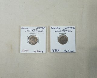 Assorted 19th Century 1/4 Franc Silver Coins Group