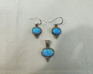 B. Johnson Sterling Silver & Opal Pendant & Earring Set