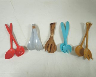 Assorted Vintage Plastic & Wood Serving Utensil Sets Group