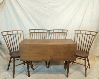 Antique Square Drop Leaf Wood Table & 4 Chairs