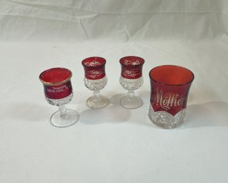 Assorted Antique EAPG Ruby Flashed Etched Souvenir Glassware Articles Group